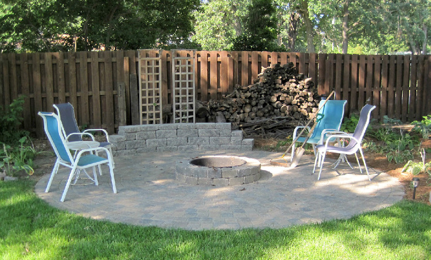 Paver Patio with Firepit and Small Block Wall